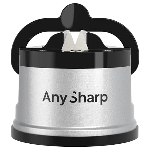 Image of AnySharp Knife Sharpener, Hands-Free Safety, PowerGrip Suction, Safely Sharpens All Kitchen Knives, Ideal for Hardened Steel & Serrated, World's Best, Compact, One Size, Silver