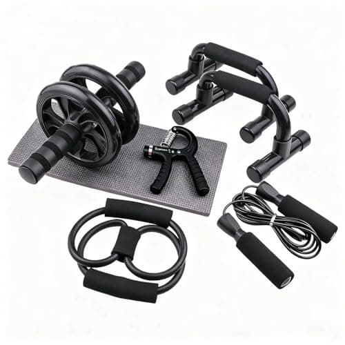 Image of 8-in-1 Ab Roller Wheel Workout Set Home Gym Fitness Kit with Push-Up Bars, Resistance Band, Jump Rope, Hand Gripper, Knee Pad & Carry Bag – Core & Full Body Training Equipment for Men & Women (Black)