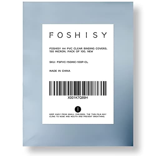Image of FOSHISY A4 PVC Clear Binding Covers, 150 Micron, Pack of 100