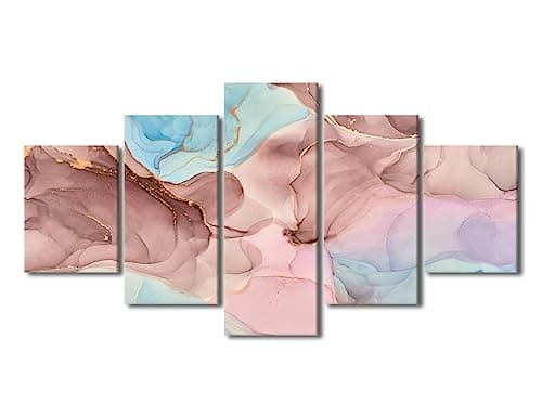 Image of 5 Piece Framed Canvas Wall Art Abstract Painting Water Flow Shape Modern Wall Art Home Decor for Living Room Canvas Pictures Modern Artwork for Bedroom Office Framed Ready to Hang(60"Wx32"H)