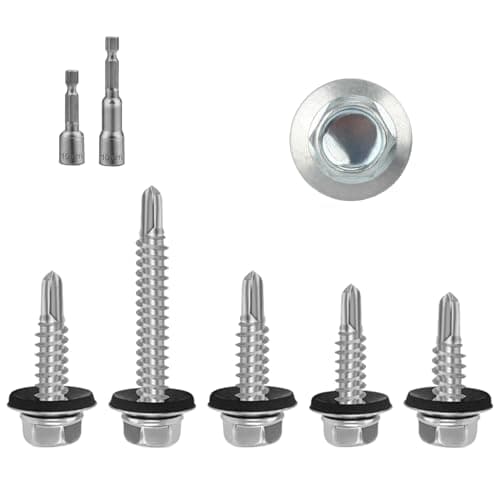 Image of 130 Pcs M6.3x25mm Roofing Screws, Hex Washer Head Self Drilling Sheet to Timber TEK Roofing Screw with Washers, Hex Head Timber Screws for Metal Wood Corrugated Roof Fixings