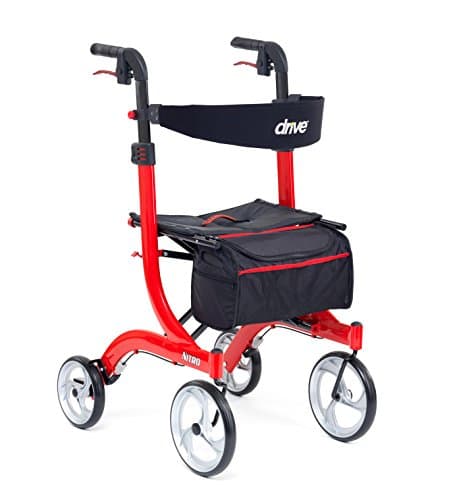 Image of Nitro Rollator Lightweight Folding 4 Wheel Walking Frame Mobility Aid - Choice of Size and Colour (Red, Tall)