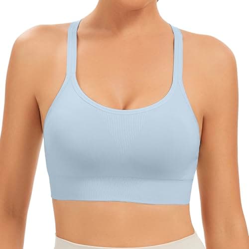 Image of Comfyin Racerback Sports Bras for Women Unpadded Workout Bralette Seamless Yoga Gym Fitness Top,Blue,XL