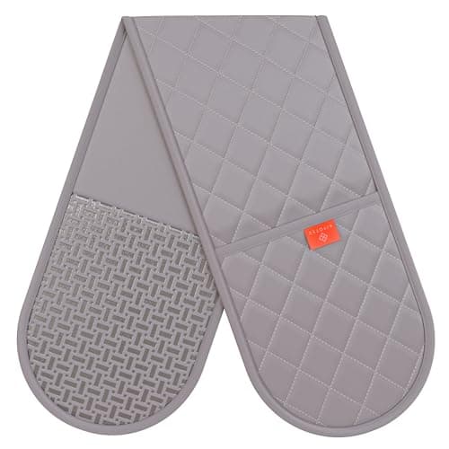 Image of Grey Oven Gloves Heat Resistant by Kiyotsu: Premium Charcoal Double Oven Gloves Grey, Double Quilted Protection