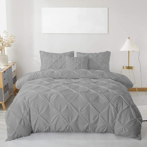 Image of MH Traders Double Size Duvet Cover Sets with Pintuck Design - Double Duvet Set Crafted from 100% Egyptian Cotton with 200 Thread Count Double Bedding Set Pinch Pleated Quilt Double Size Design Silver