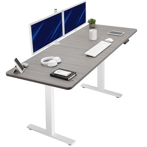 Image of VIVO Electric Height Adjustable 180cm x 76cm Memory Stand Up Desk, Dark Gray Table Top, White Frame, Standing Workstation with Preset Controller, 1B Series, DESK-KIT-1W7G