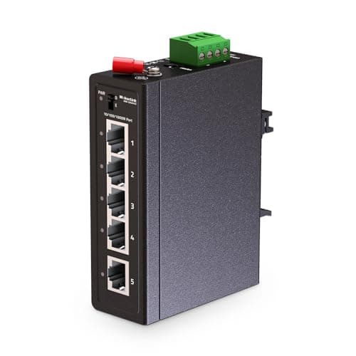Image of MokerLink 5 Port Industrial Din Rail Gigabit Switch, 4 x 100/1000Mbps Ports, 1 Gigabit Uplink, Mini Size, Metal DIN-Rail & Wall Mount Ethernet Switch