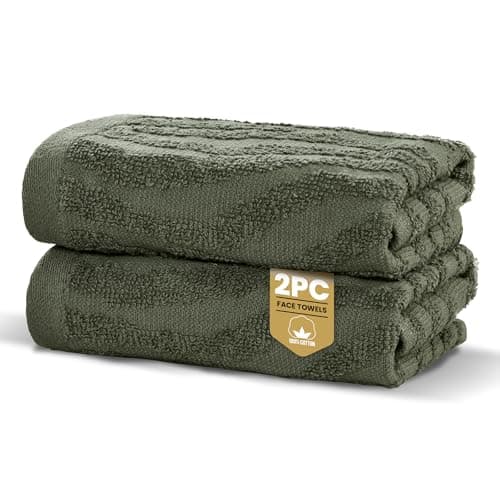 Image of Rapport Home Safari Face Towels 2-Pack | Luxurious 100% Cotton 500gsm Soft Absorbent Face Cloths | Oeko-Tex Certified Bathroom Hand Towels | Forest Green (30x30cm)
