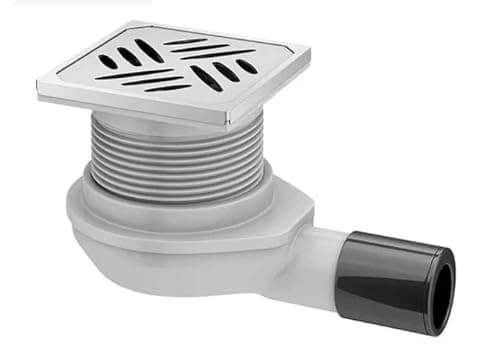 Image of Wet Room Floor Shower Waste Square Stainless Steel Drain Trap, Grate Size 150x150mm, Compatible With 40/50mm Pipework