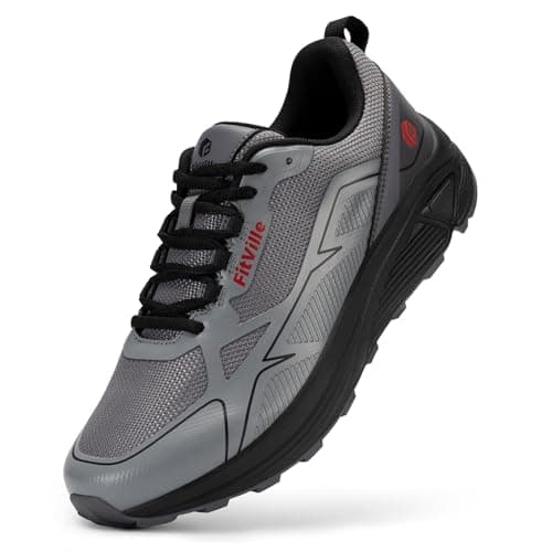 Image of FitVille Wide Fit Hiking Trekking Trainers Breathable Trail Running Shoes for Men Arch Support Sneakers, Black Gray, 10, Wide