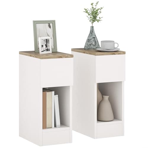 Image of HOMCOM Bedside Tables Set of 2, Modern Side Tables with Drawer and Shelf, Nightstands for Bedroom, Living Room, Cream White