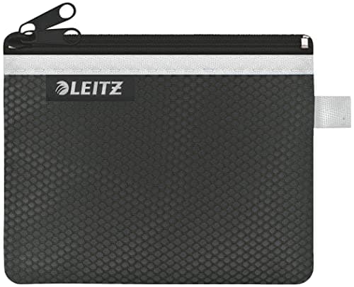 Image of Leitz Wow 2-Pocket Pencil Case, Nylon Zip, Washable, Ideal Plastic Wallet, Small (14 x 10.5cm) - Black, 40110095