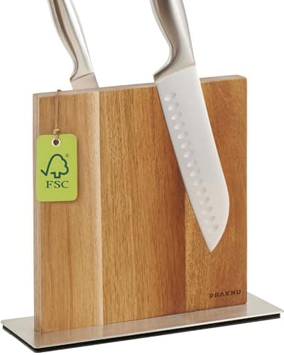 Image of Praknu Magnetic Knife Block Without Knives - Extra Strong Magnet - Magnetic Knife Holder Made of FSC® Acacia Wood - Non-Slip and Space Saving Kitchen Knife Rack - Wooden Knife Stand