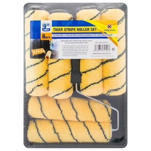 Image of 8PC Tiger Stripe Roller Set – 9" (229mm) Painting Kit with Tray & Sleeves for Decorating | Durable DIY Paint Rollers for Walls, Ceilings, and Home Renovation Projects
