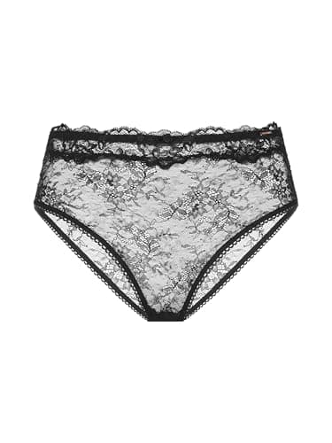 Image of DORINA ORIGINS Cheeky Brief, High-Leg Cut with Allover Lace, Picot Elastic Trim, Bow Detail, Black
