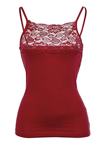 Image of Maria Angel Ladies Plain Cotton Vest Top Lace Trim Neck Design Cami Strappy Camisole 6033 (XLarge 14-16, Red)