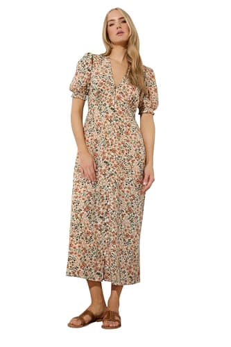 Image of Long Tall Sally - LTS Tall Rust Ditsy Floral Tea Maxi Dress - Women's Orange