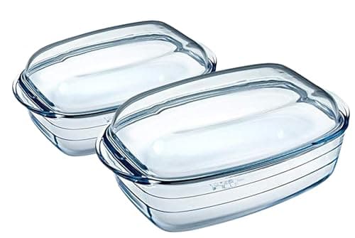 Image of Ôcuisine® Large Rectangular Casserole Glass Dishes with Handles Oven Safe Borosilicate Glass Made in France (Rectangular Casserole Set of 2 (6.7LT))