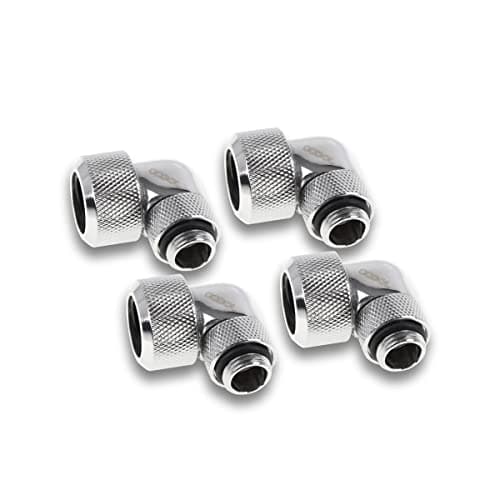 Image of Alphacool Eiszapfen 16 mm HardTube Compression Fitting 90° Rotatable G1/4 for Acryl/Brass Tubes – 4 Pieces Set Chrome