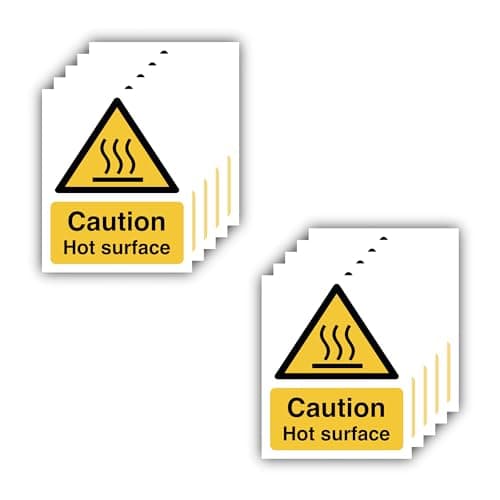 Image of 11CM X 9CM Pack of 10 Self Adhesive Caution Hot Surface Stickers, Caution Hot Surface Sign Vinyl Stickers.