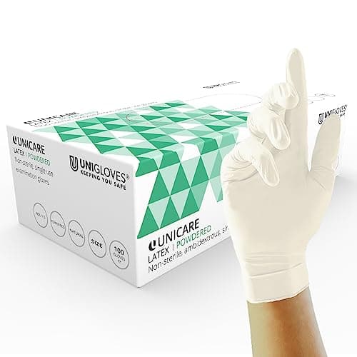 Image of Unigloves Unicare Latex Disposable Gloves - Multipurpose, Lightly Powdered, Examination Gloves - Box of 100 Gloves, Natural, Large (GS0024)