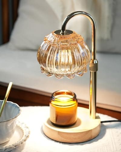 Image of HAIDOLIANG Candle Warmer Lamp with Timer - Adjustable Height and Stepless Dimmable, Birthday Gifts for Women/Mum, Flower - Unique Home Decor Room Essentials (Amber)