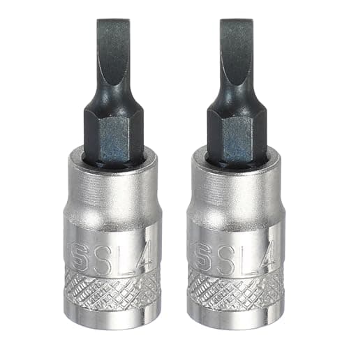 Image of sourcing map 2Pcs Slotted Bit Socket 1/4" Drive SL4 S2 Steel Flat Head Screwdriver Drill Bits CR-V Steel Socket Adapter for Home Auto Axle Hex Nuts Bolts Repair