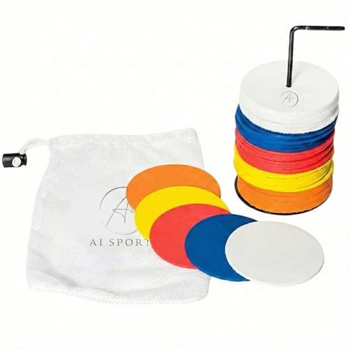 Image of Round Rubber Marker Discs 10cm Set of 50 – Multi-Surface PVC Discs - Non Slip Spot Markers With Mesh Carry Bag for Sports, PE, Agility, Fitness Drills –Durable Field Markers for Indoor & Outdoor