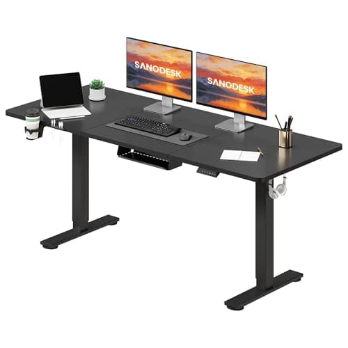 Image of SANODESK 160 * 60 Electric Standing Desk Height Adjustable Standing Desk Sit Stand Desk with Cablemanagement Tray & Underdesk Storage Box Adjustable Desk 4-Memory Smart Pannel (Black)