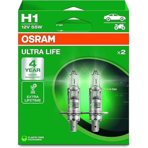 Image of OSRAM ULTRA LIFE, H1, halogen headlight lamps, Hanging folding box (2 lamps)