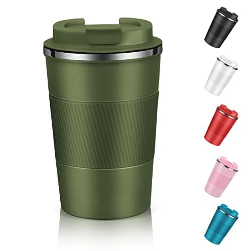 Image of EALLEN Travel Mug with Leakproof Lid,Insulated Reusable Coffee Mug for Hot&Cold Drinks/Tea,Portable Stainless Steel Thermal Takeaway Travel Coffee Cup for Car//Picnic/Office/School (Green), (CM03RD)