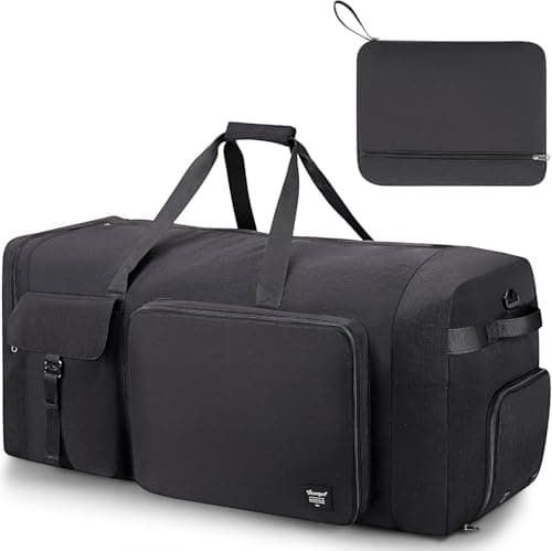 Image of YOUNGOA 80L Foldable Travel Duffel Bag for Men & Women, Large Holdall Bag with Shoe Compartment, Lightweight Overnight Weekend Duffle Luggage Bag for Travel, Black