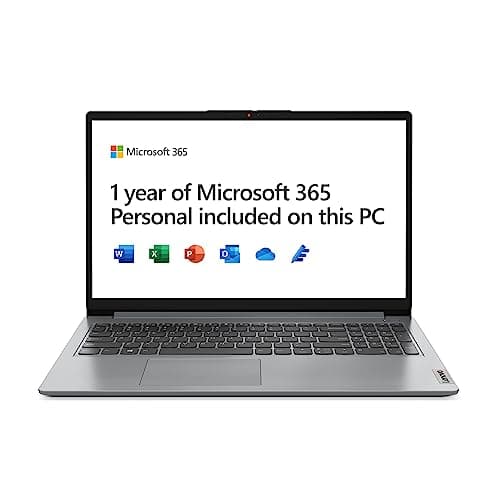 Image of Lenovo IdeaPad 1 15 Inch Full HD Laptop (Intel Celeron N4120, 4GB RAM, 128GB eMMC, Windows 11 Home in S mode) - Cloud Grey, 1 Year Microsoft Office