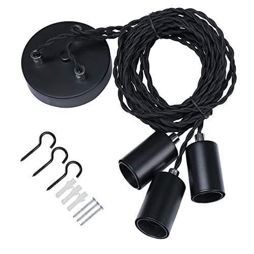 Image of Black Industrial pendant light fitting, 3lights Spider Hanging Chandelier with adjustable 3M twisted braided cable, Retro industrial Cluster Fittings E27 Lamp Holder-Black/1010-3LT