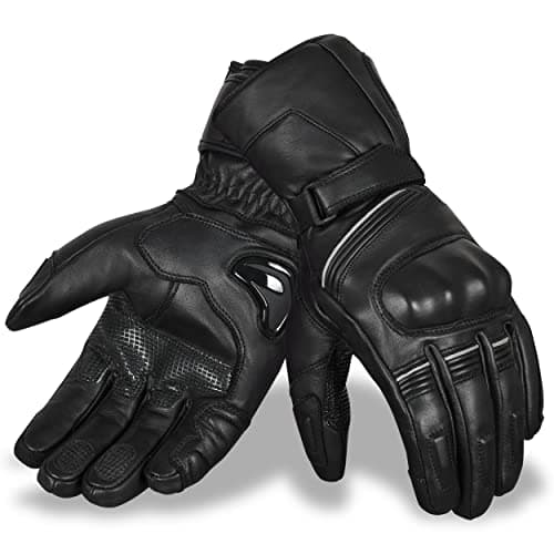 Image of Hand Fellow Premium Leather Winter Motorbike Gloves Waterproof Winter Motorcycle Gloves Windproof Touch Screen Warm Gloves Hard Knuckle (Black Leather Cruising Gloves, L)