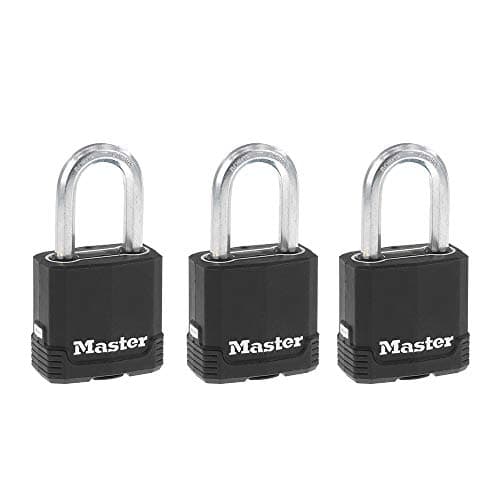 Image of Master Lock M115XTRILFCCSEN 1-7/8-Inch Wide Magnum Covered Laminated Steel Padlock, 5/16-Inch Diameter, 1-1/2-Inch Shackle Clearance, Triple Pack, Black and Silver, Pack of 3