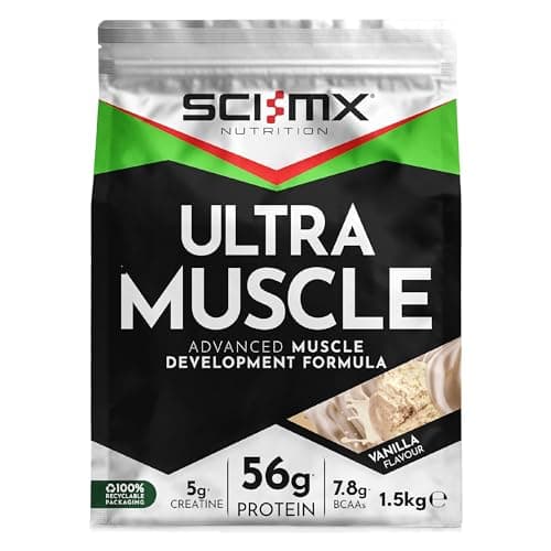 Image of SCI-MX Ultra Muscle - Protein Powder for Muscle Development + 23 Vitamins & Minerals - Vanilla • 56g Protein + 5g Creatine + 7.8g BCAAs per Serving • 1.5kg
