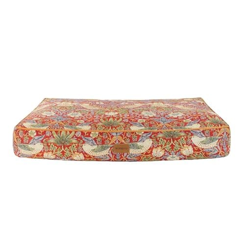 Image of Rosewood x Morris & Co. Strawberry Thief Mattress for Dogs, Medium Dog Bed, Burgundy, Thickly Padded, Non-Slip Base, Washable, Luxury William Morris Print