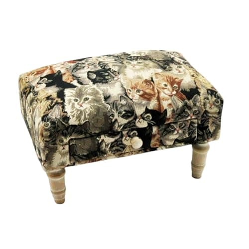 Image of AcaciaHome Stylish & Durable Tapestry Deluxe Upholstered Ottoman Footstool with Drawer - Solid wood Lounge Padded Removable Legs Stool for Home, Bedroom, Living Space or Office (Cat Fabric)