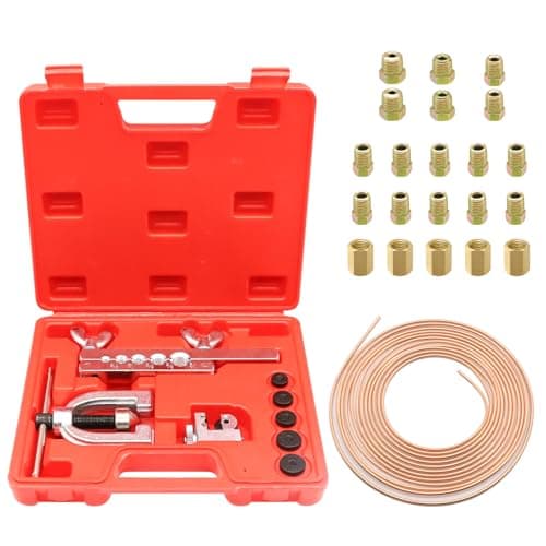 Image of RUIZHI Brake Pipe Flaring Tool, Brake Flaring Tool Set for Flaring Brake Lines, 7.62m Ø 4.75mm Brake Line with 16 Connections + 5 Connectors, Ideal for Vehicle Brake Systems, Air Conditioning Systems