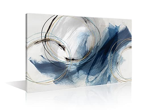 Image of Canvas Wall Art Abstract Circle Doodle Art Paintings Blue Fantasy Graffiti on White Background Modern Artwork Decor for Living Room Bedroom Kitchen 8x12in (20x30cm)