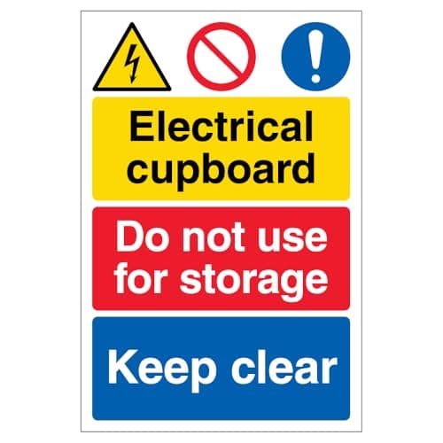 Image of V Safety Electrical cupboard/Do not use for storage/Keep clear 150 x 200mm - 2mm Rigid Plastic Safety Sign