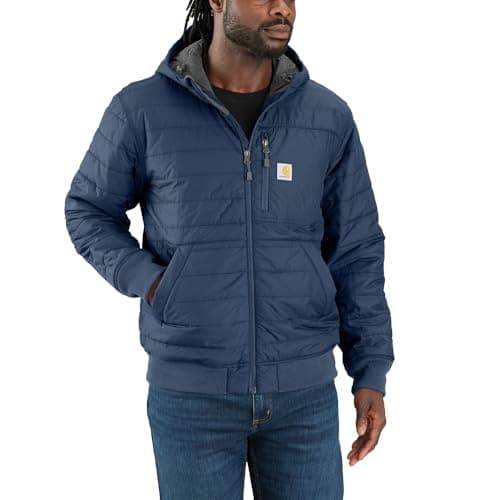 Image of Carhartt Men's Rain Defender® Relaxed Fit Lightweight Insulated Hooded Jacket, Dark Blue, L