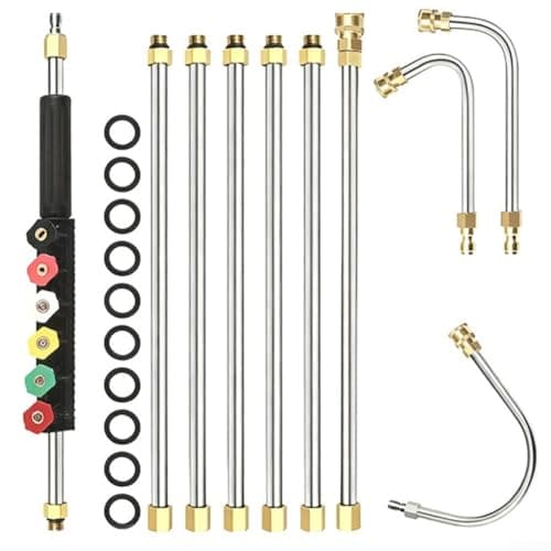 Image of 4000 PSI Telescopic Pressure Washer Extension Wand Kit, Stainless Steel & Brass High Pressure Cleaning Tool with 6 Nozzles, M22 14mm Quick Connect for Roof Window Car Wash, 10 Pieces