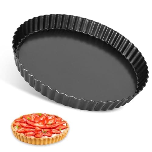 Image of SEGNAYEN Quiche Pan, 30cm Tart Tin with Loose Base, Non-Stick Fluted Round Deep Flan Dish for Baking, Black