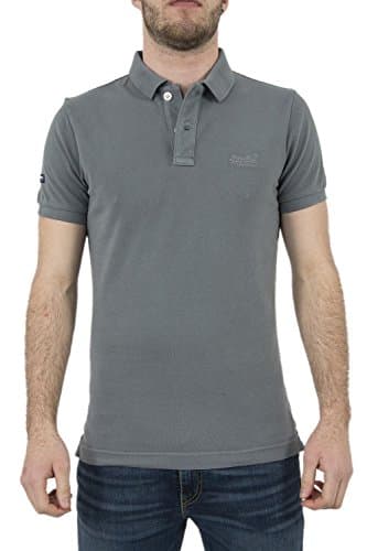 Image of Superdry men's pique polo-shirt vintage destroy - grey - X-Large