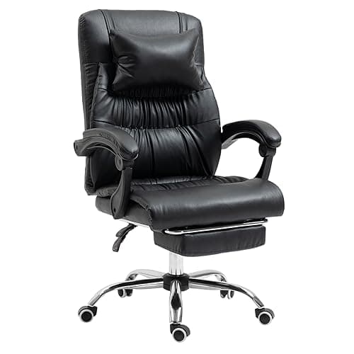 Image of Panana Executive Office Chair, Ergonomic Conference Work Chair Padded Recline Computer PC Swivel Desk Chair with Adjustable Task Gas lift, Pu leather, with Footrest (Black)