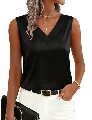 Image of Zeagoo Women's Silk Satin Tank Tops V Neck Camisole Casual Vest Shirt Sleeveless Basic Blouses Black S