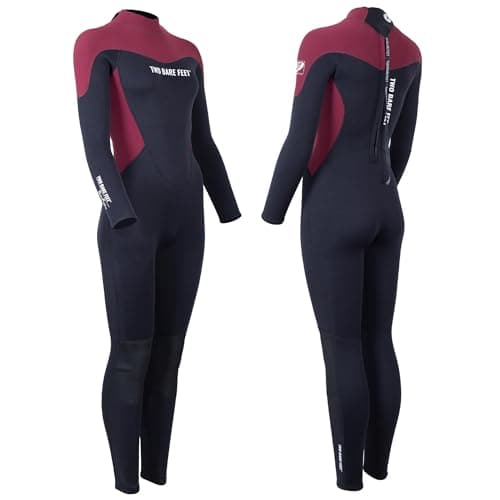Image of Two Bare Feet Women’s 5/4mm Supaflex Winter Wetsuit – Women’s Cold-Water Wetsuit for Paddleboarding & Surfing, Full-Suit, UK Watersports Brand (Burgundy/Black, M)