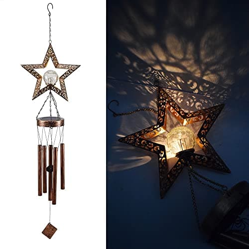 Image of lifemet Wind Chimes Solar Lights - Powered LED Star Night lights outdoor Garden Waterproof Metal Windbell Chime Light Lamp for Patio Deck Lawns Yard Patio